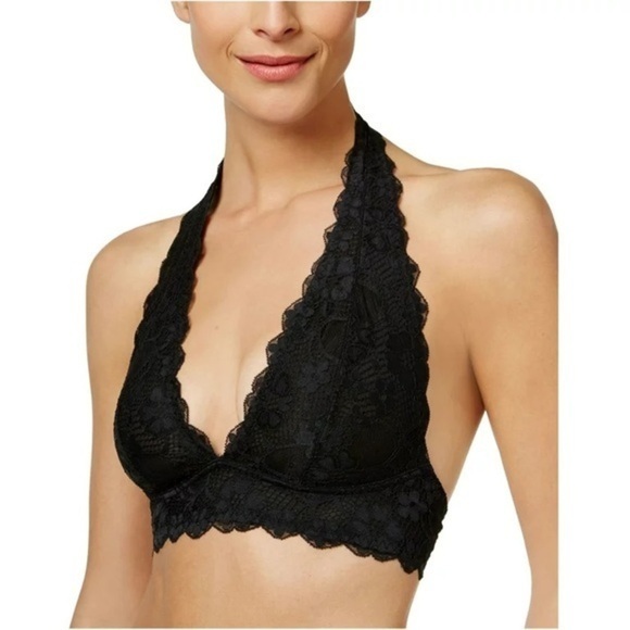 Free People Women's Galloon Lace Halter Bralette Black - Picture 1 of 4